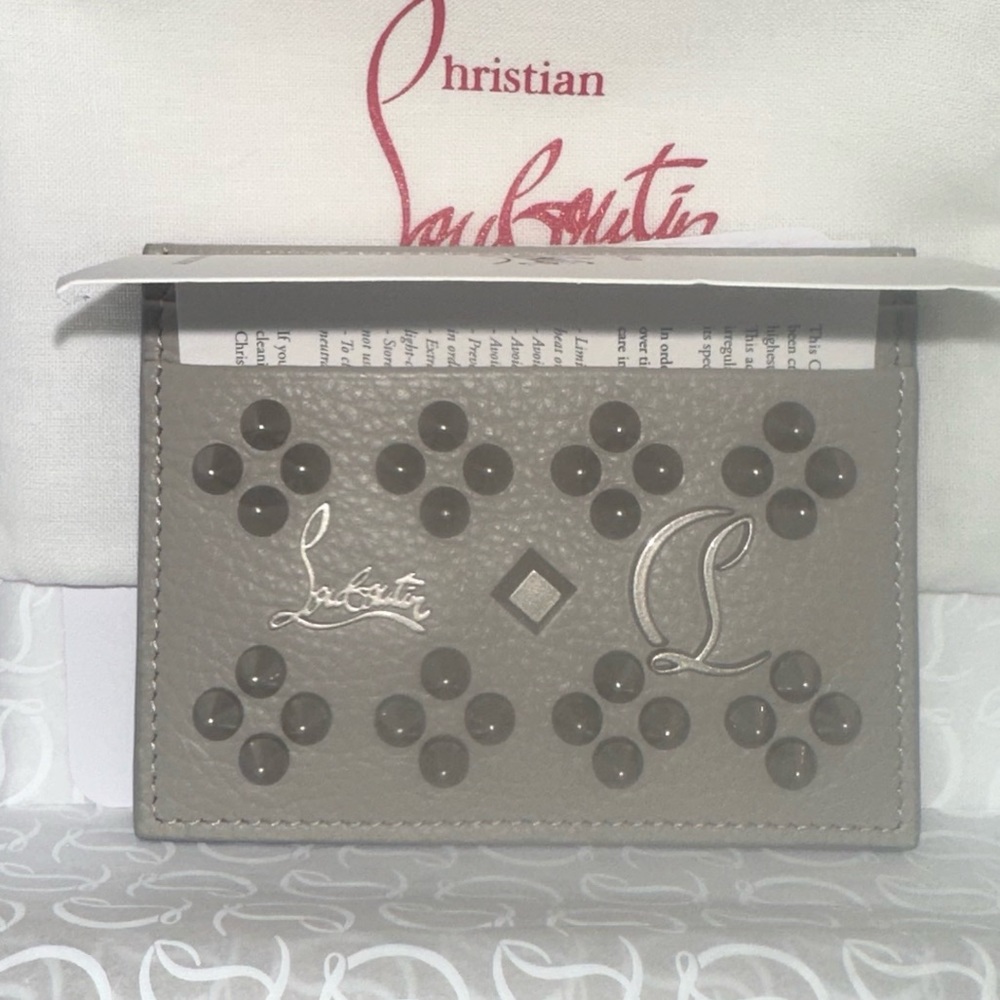 Christian Louboutin Kios Goose Grey Loubinthesky Card Wallet NWT